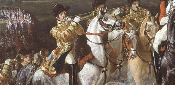 Band of the second regiment of Life Guards, leaving Windsor, 1830. Oil on canvas by John Frederick Tayler, 1830. National Army Museum