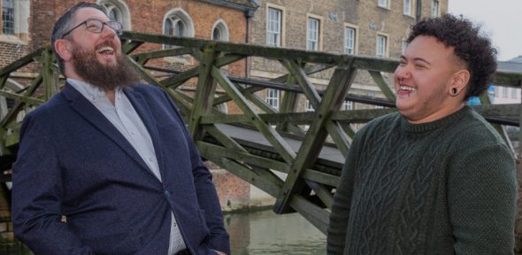 Tom Lloyd with Cambridge student Elijah Denning at Queens' College