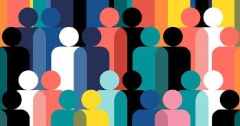 Geometric illustration of multi coloured human figures